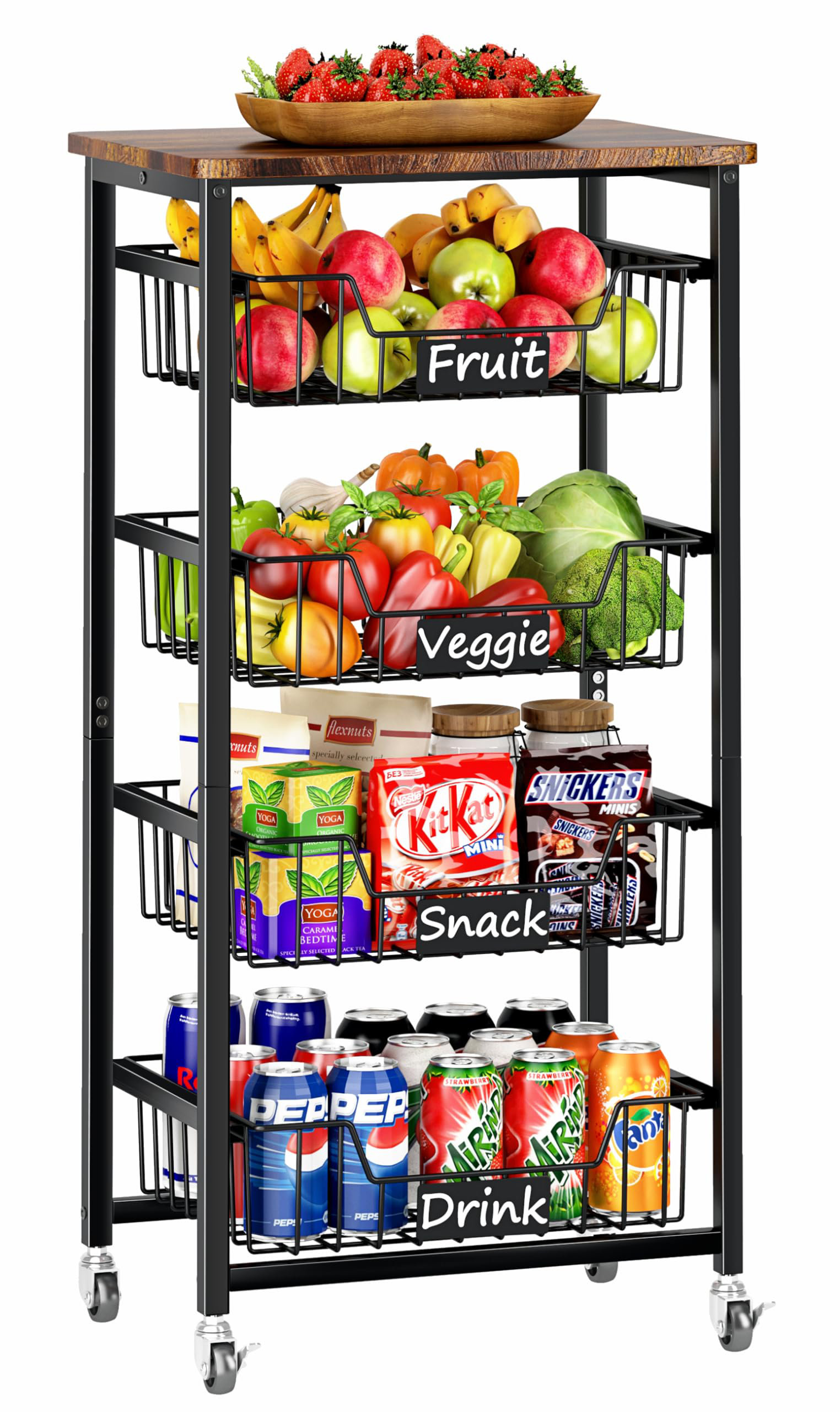 3-Tier Fruit Rolling Storage Cart Kitchen Organizer Vegetable Basket offers